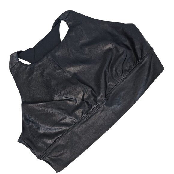 Womens Plus Size 1X Shiny Black Metallic Razor Back Exercise Gym Yoga Sports Bra - Picture 1 of 10